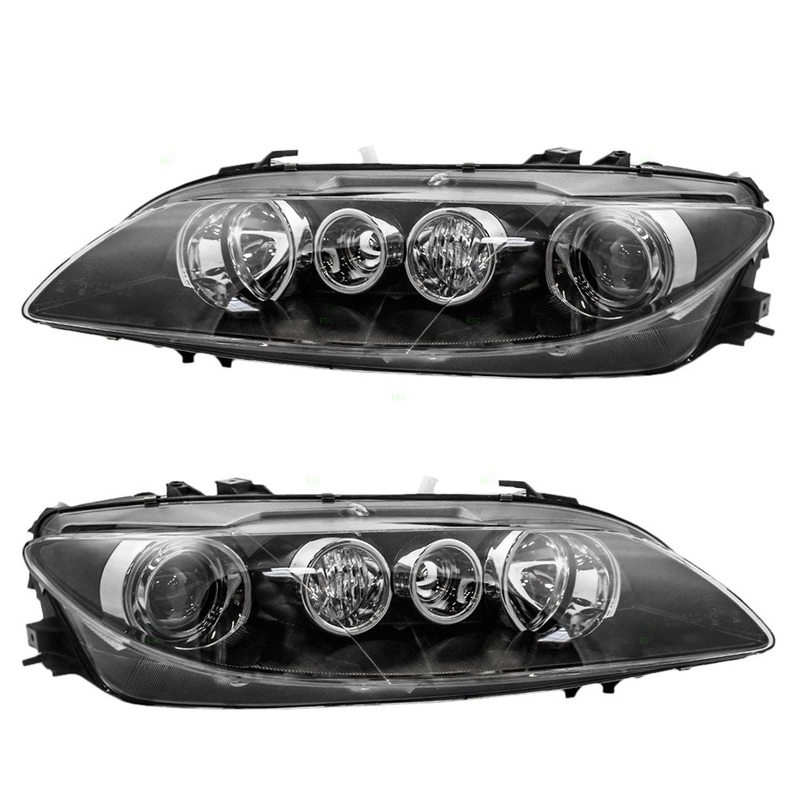 Brock Replacement Driver and Passenger Halogen Headlgiths Headlamps with Gloss Black Bezels Compatible with 6 GP7A-51-0L0B GP7A-51-0K0B