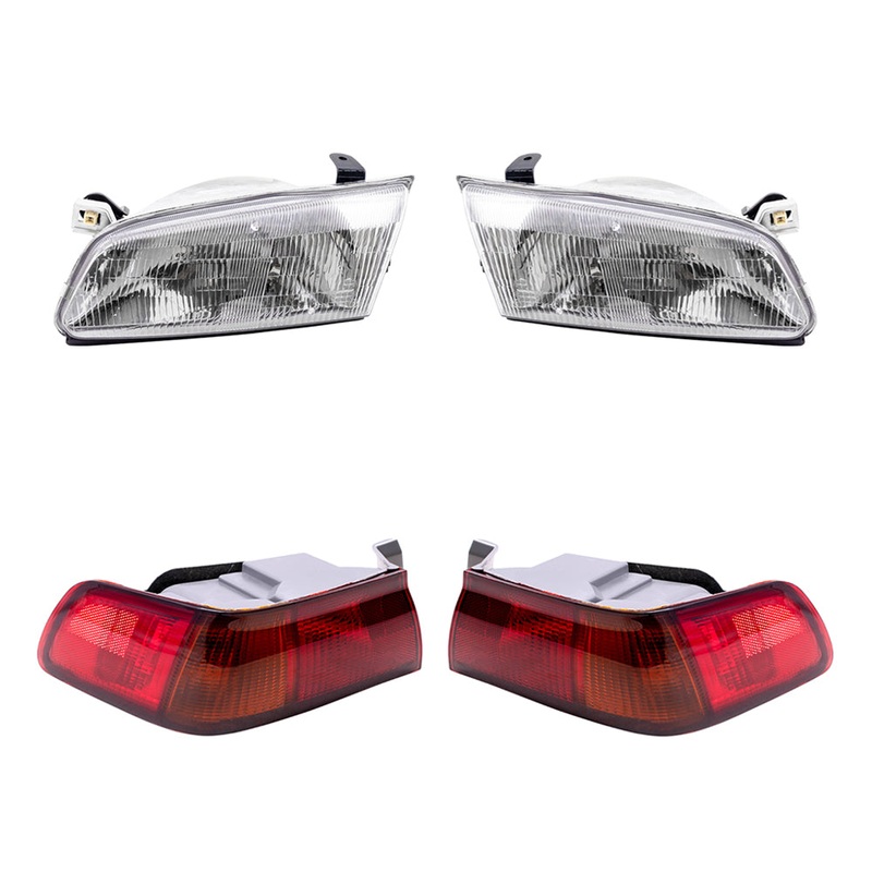 Brock Replacement Driver and Passenger Side Halogen Headlights and Quarter Mounted Tail Lights 4 Piece Set Compatible with 1997-1999 Camry
