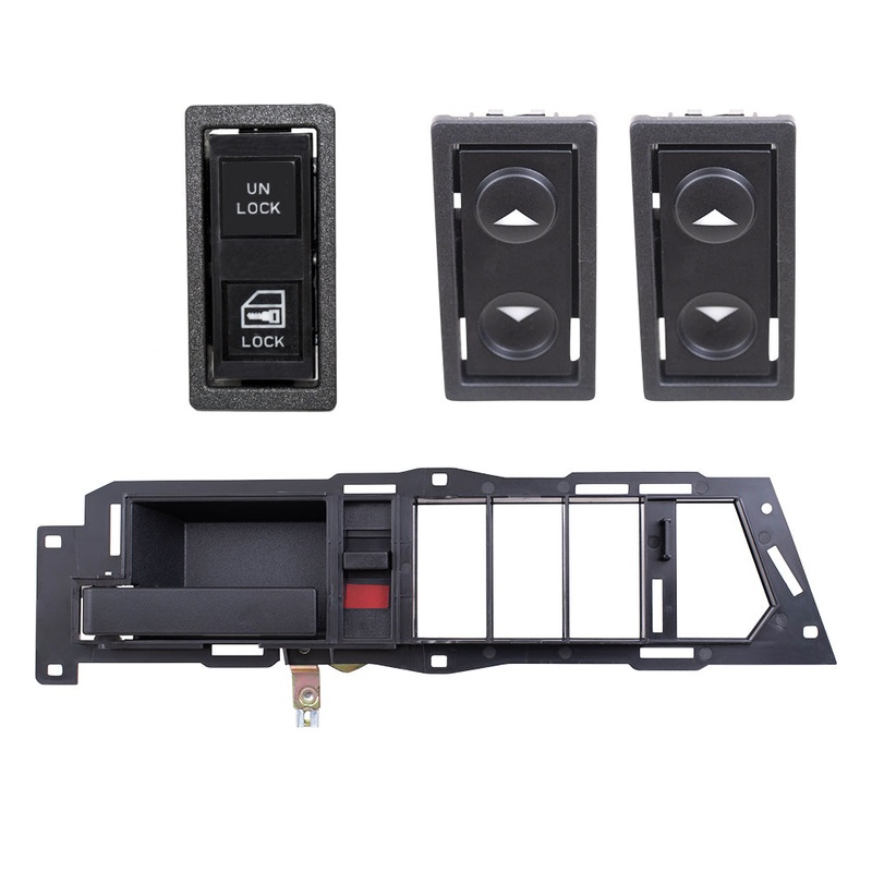 Brock Replacement Driver Left Inside Door Handle With Black Base/Black Lever With Window & Lock Switches 4 Piece Set Compatible With 1988-1989 GM C/K Pickup