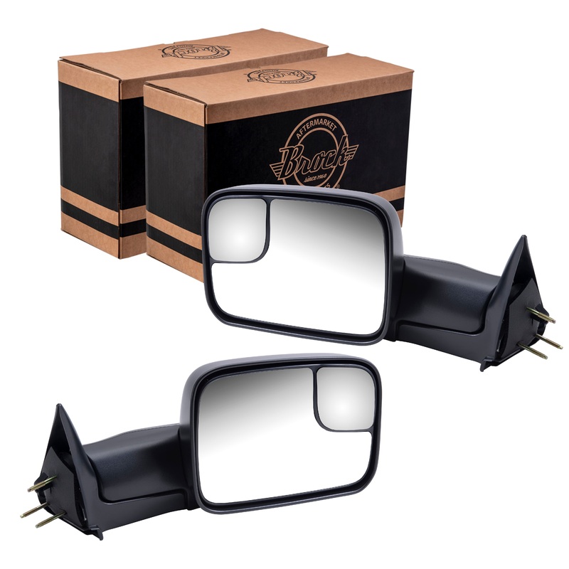 Brock Aftermarket Replacement Driver Left Passenger Right Manual Mirror Set Textured Black 7×10 Flip-up Trailer Tow Original Arm Design Compatible with 1994-2001 Dodge 1500