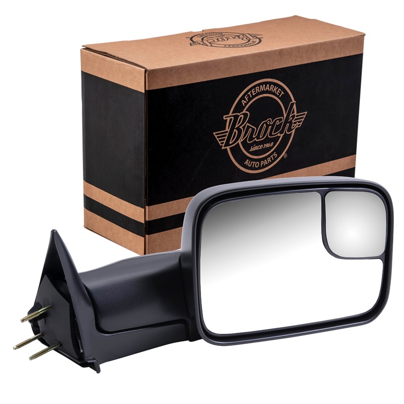 Brock Aftermarket Replacement Passenger Right Manual Mirror Textured Black 7×10 Flip-up Trailer Tow Original Arm Design Compatible with 1994-2001 Dodge 1500