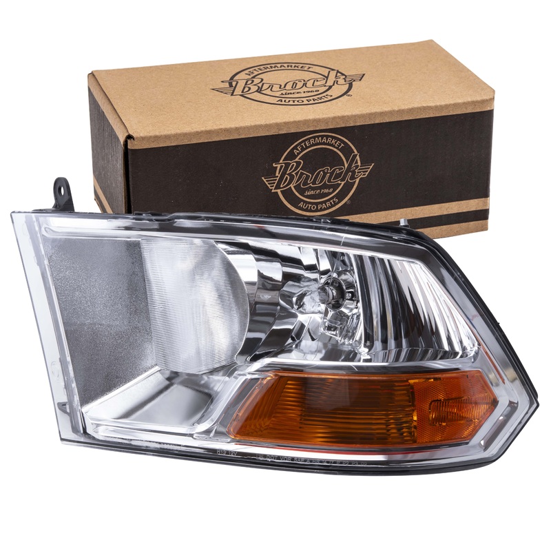 Brock Replacement Driver Left Halogen Combination Headlight Assembly Compatible With 2009-2010 Dodge RAM Pickup Without Quad Headlights 2011-2012 RAM Pickup Without Quad Headlights
