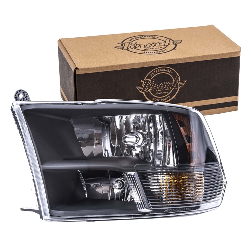 Brock Replacement Driver Left Halogen Combination Headlight Assembly Standard Type With Black Bezel Compatible With 2013-2018 RAM Pickup 2019-2023 RAM 1500 Classic