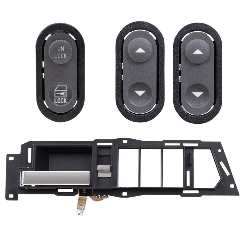 Brock Replacement Driver Left Inside Door Handle With Black Base/Chrome Lever With Window & Lock Switches 4 Piece Set Compatible With 1988-1989 GM C/K Pickup