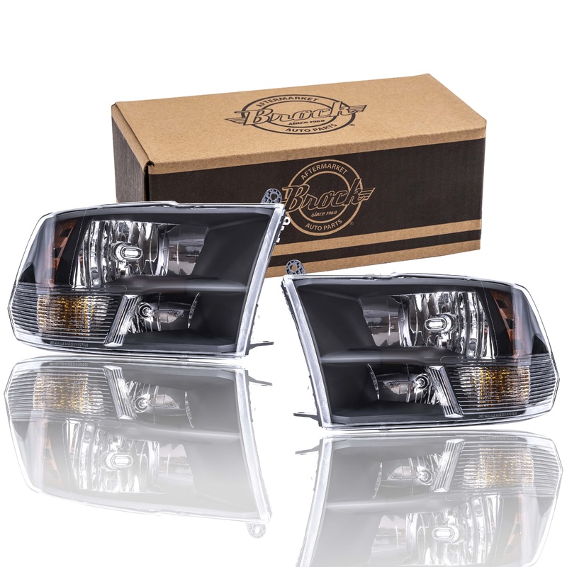 Brock Replacement Driver Left Passenger Right Halogen Combination Headlight Assembly Standard Type With Black Bezel Set Compatible With 2013-2018 RAM Pickup 2019-2023 RAM 1500 Classic