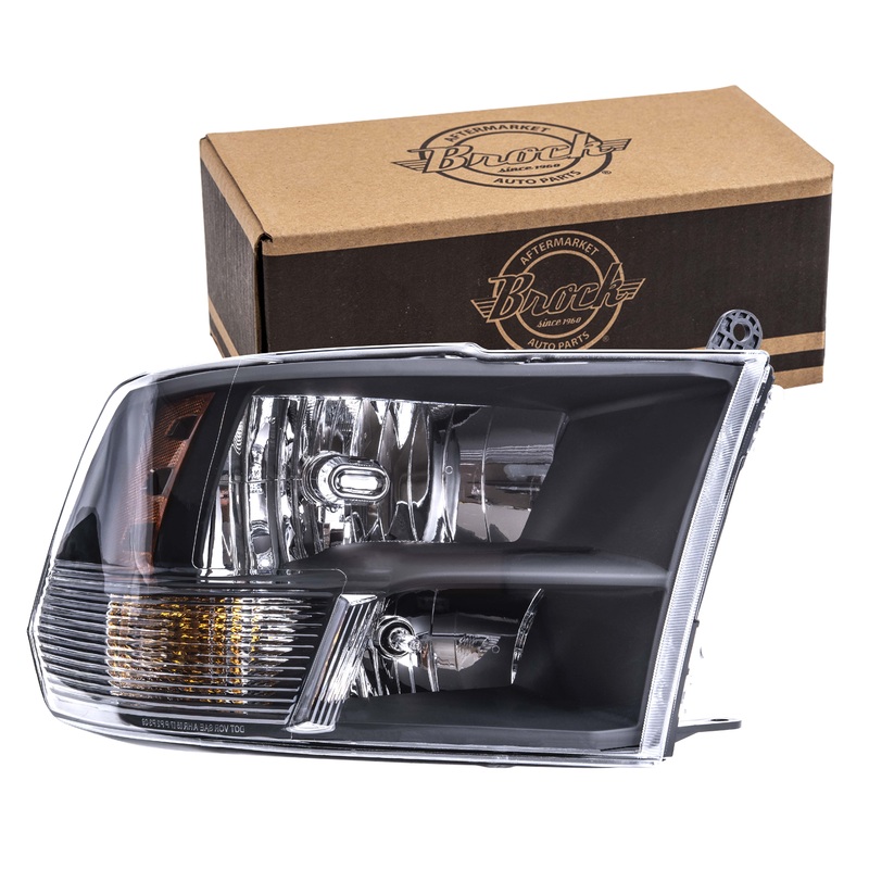 Brock Replacement Passenger Right Halogen Combination Headlight Assembly Standard Type With Black Bezel Compatible With 2013-2018 RAM Pickup 2019-2023 RAM 1500 Classic