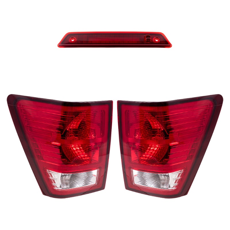 Brock Replacement Driver and Passenger Side Tail Lights and 3rd Brake Light 3 Piece Set Compatible with 2007-2010 Jeep Grand Cherokee