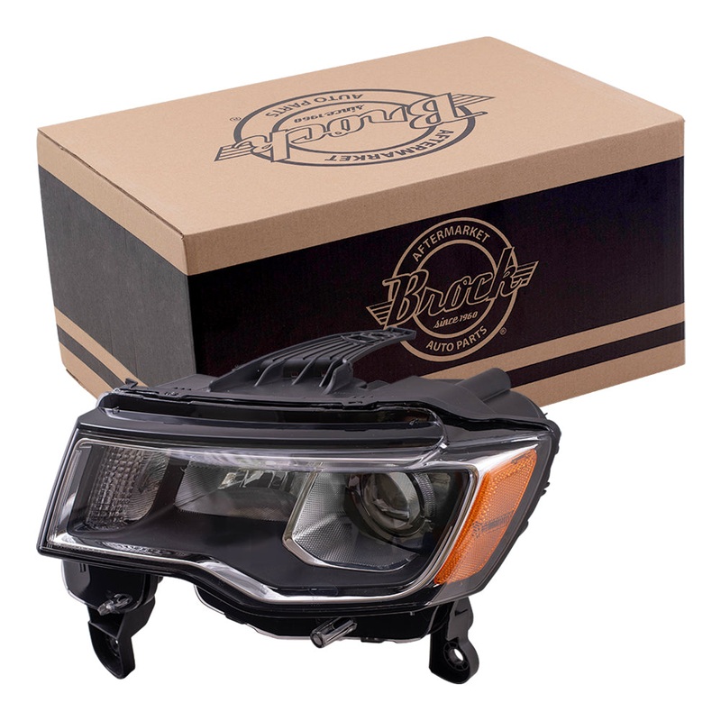 Brock Replacement Driver Side Halogen Combination Headlight Assembly with Chrome Bezel Compatible with 2017-2020 Grand Cherokee