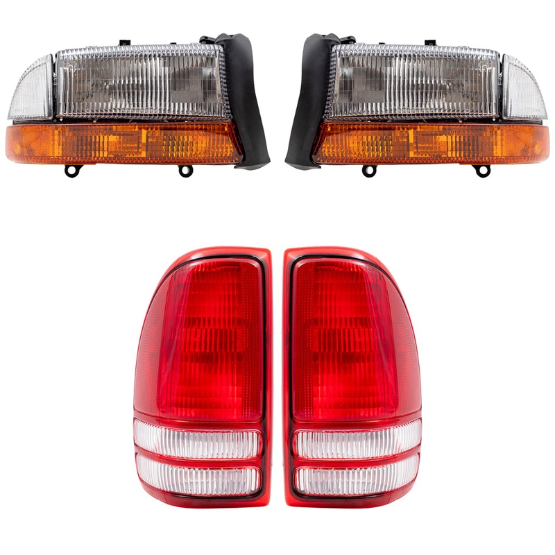 Brock Replacement Headlights w/ Park Signal Lamps and Tail Lights Set Compatible with 1998-2004 Dakota