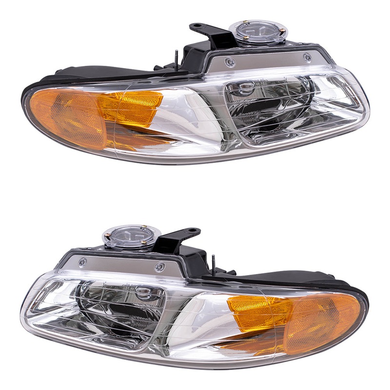 Brock Replacement Replacement Driver and Passenger Headlights Headlamps Compatible with 1996-2000 Caravan Town & Country Voyager Van without Quad Lamps
