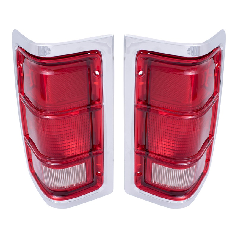 Brock Replacement Set Driver and Passenger Tail Lights Red Trim with Chrome Housing Compatible with 1981-1993 Pickup Truck charger 55054795 55054794