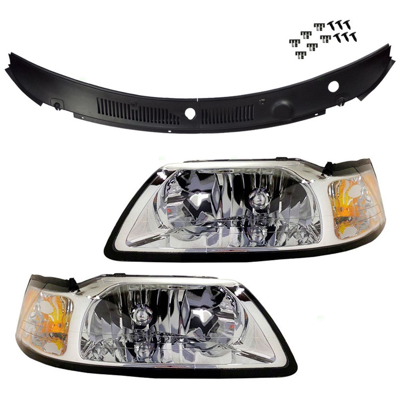 Windshield Wiper Cowl Cover for 99-04 Ford Mustang OEM Replacement 2 Pc with Pair Halogen Headlights