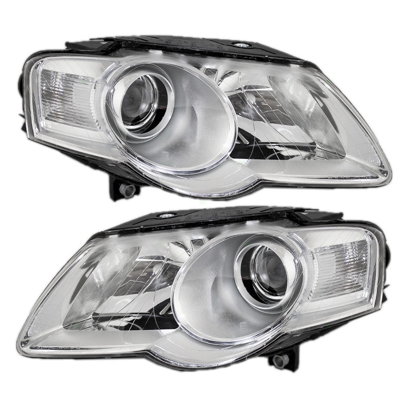 Brock Replacement Driver and Passenger Halogen Headlights Headlamps Compatible with 2006-2010 Passat 3C0941005AE 3C0941006AE