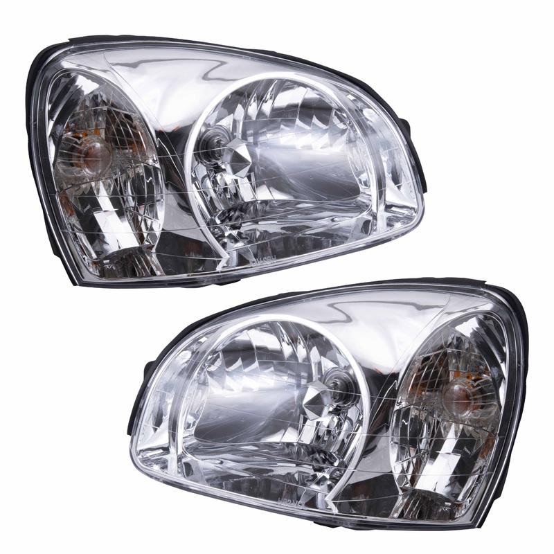 Brock Replacement Driver and Passenger Headlights Headlamps Compatible with 2003-2006 Santa Fe 92101-26251 92102-26251