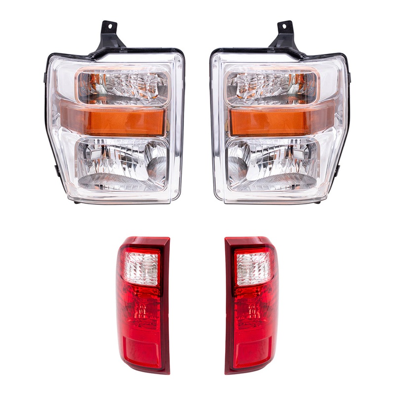 Brock Replacement Driver and Passenger Side Headlight and Taill Light Assemblies 4 Piece Set Compatible with 2008-2010 Ford Super Duty