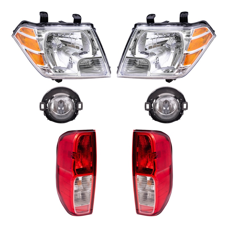 Brock Replacement Driver and Passenger Side Halogen Combination Headlights, Fog Lights and Tail Lights 6 Piece Set Compatible with 2010-2014 Frontier with Plastic Bumper
