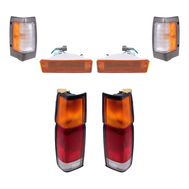 Brock Replacement Side Marker Light Assemblies with Black Bezels, Park/Signal Light Assemblies and Tail Light Assemblies 6 Piece Set Compatible with 1990-1994 D21 WITHOUT Dual Rear Wheels