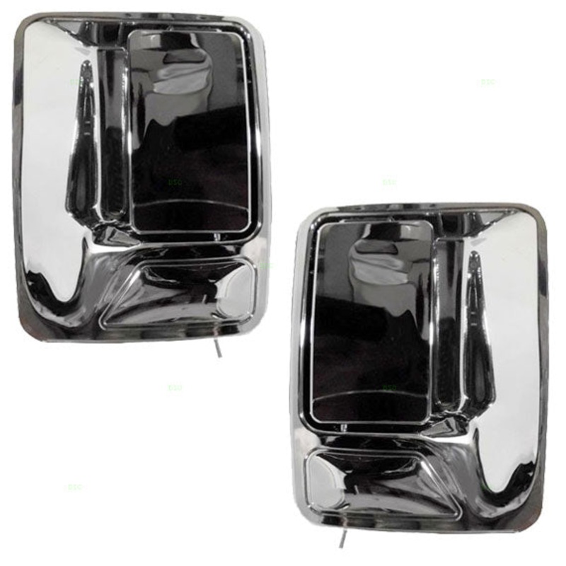 Brock Replacement Driver and Passenger Rear Outside Outer Door Handles Chrome Specialty Compatible with Pickup Truck 7C3Z 2626601 AA 7C3Z 2626600 AA