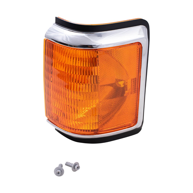 Brock Replacement Drivers Park Signal Corner Marker Light with Chrome Trim Compatible with 1987-1991 Pickup Truck Bronco E9TZ 13201 E