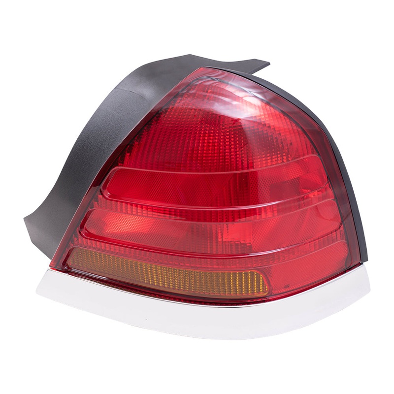 Brock Replacement Passengers Taillight Tail Lamp with Red and Amber Lens Chrome Trim Compatible with 98-05 Crown Victoria 3W7Z13404CA