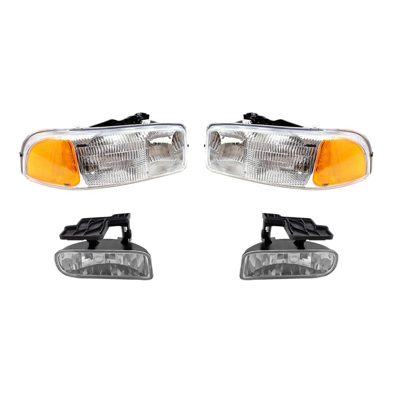 Brock Replacement 4 Pc Set Halogen Headlights with Fog Lights Compatible with 1999-2006 Sierra 2007 Sierra Classic Pickup Truck
