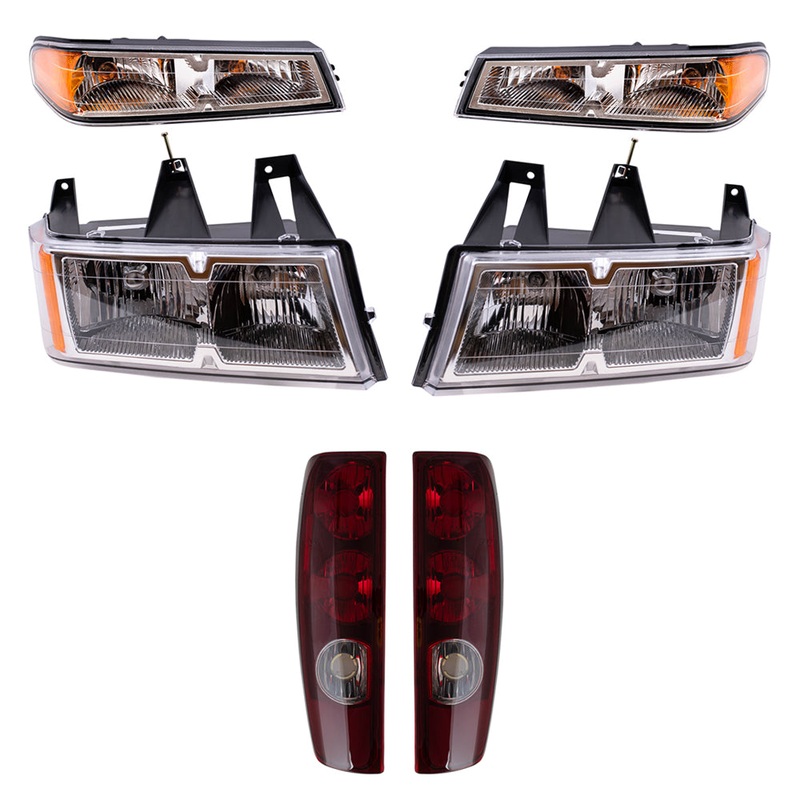 Brock Replacement 6 Pc Headlights Tail Lighs w/ Front Signal Lamps Chrome Bezels Compatible with 2004-2012 Colorado Canyon