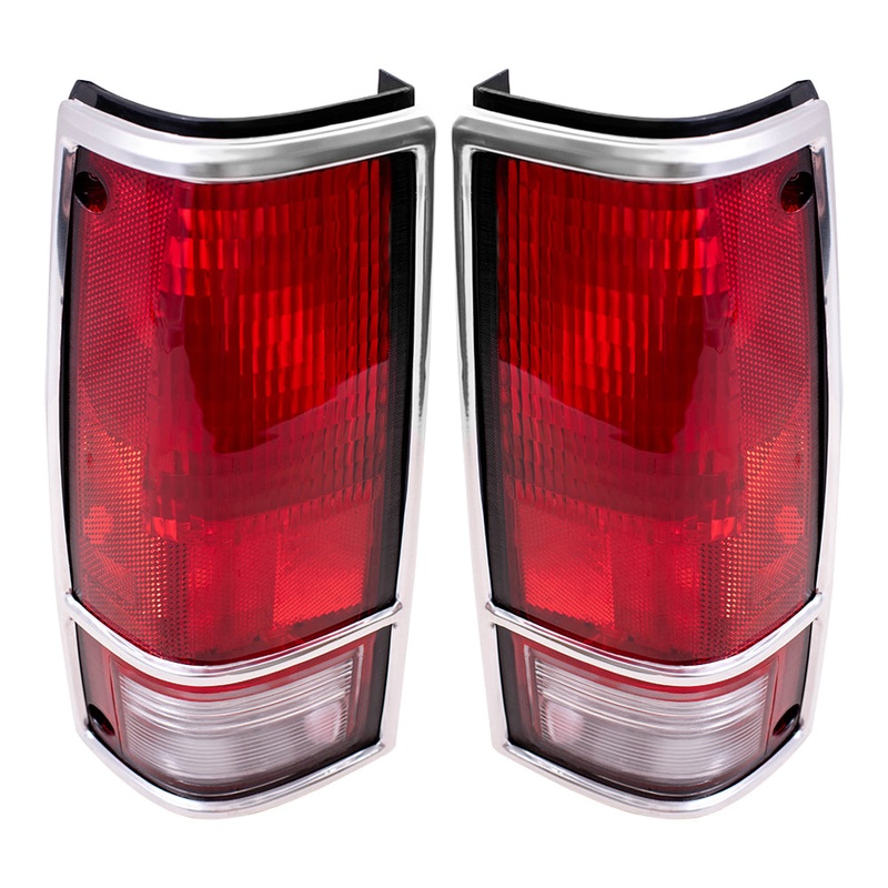 Brock Replacement Driver and Passenger Set Tail Lights with Chrome Bezels Compatible with 1982-1993 S10 S15 Pickup Truck 915707 915708