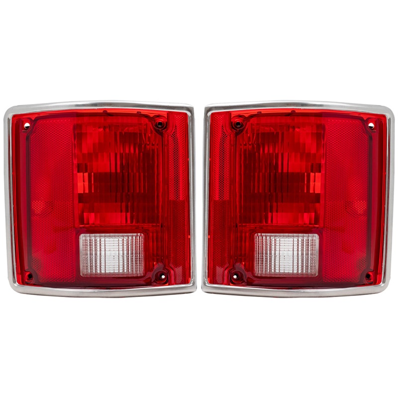 Brock Replacement Driver and Passenger Set Tail Lights with Chrome Trim Compatible with 73-91 Pickup Truck SUV 5965771 5965772