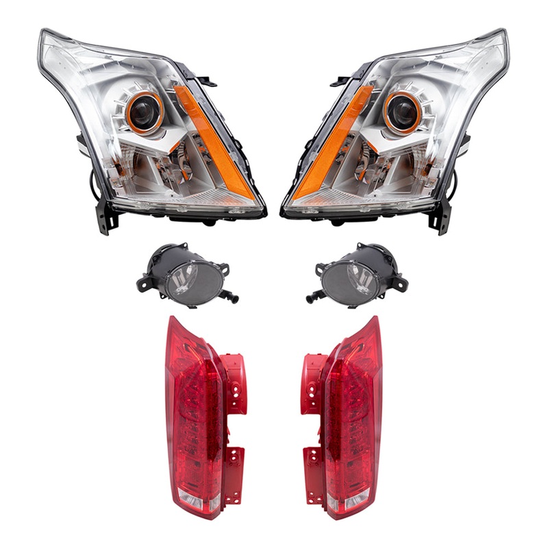 Brock Replacement Driver and Passenger Side Halogen Combination Headlight, Fog Light and Tail Light Assemblies 6 Piece Set Compatible with 2010-2013 SRX