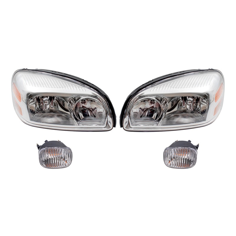 Brock Replacement Driver and Passenger Side Halogen Combination Headlights and Daytime Running Light Assemblies 4 Piece Set Compatible with 2005-2009 Uplander & Montana SV6/ 2005-2007 Terraza & Relay
