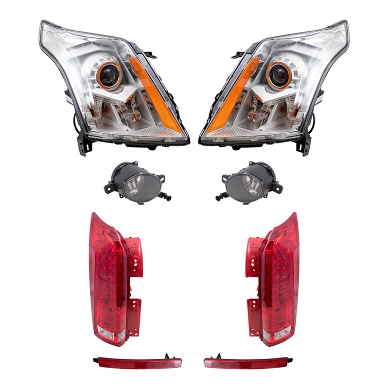 Brock Replacement Driver and Passenger Side Halogen Combination Headlights, Fog Lights, Tail Lights and Rear Reflectors 8 Piece Set Compatible with 2010-2013 SRX