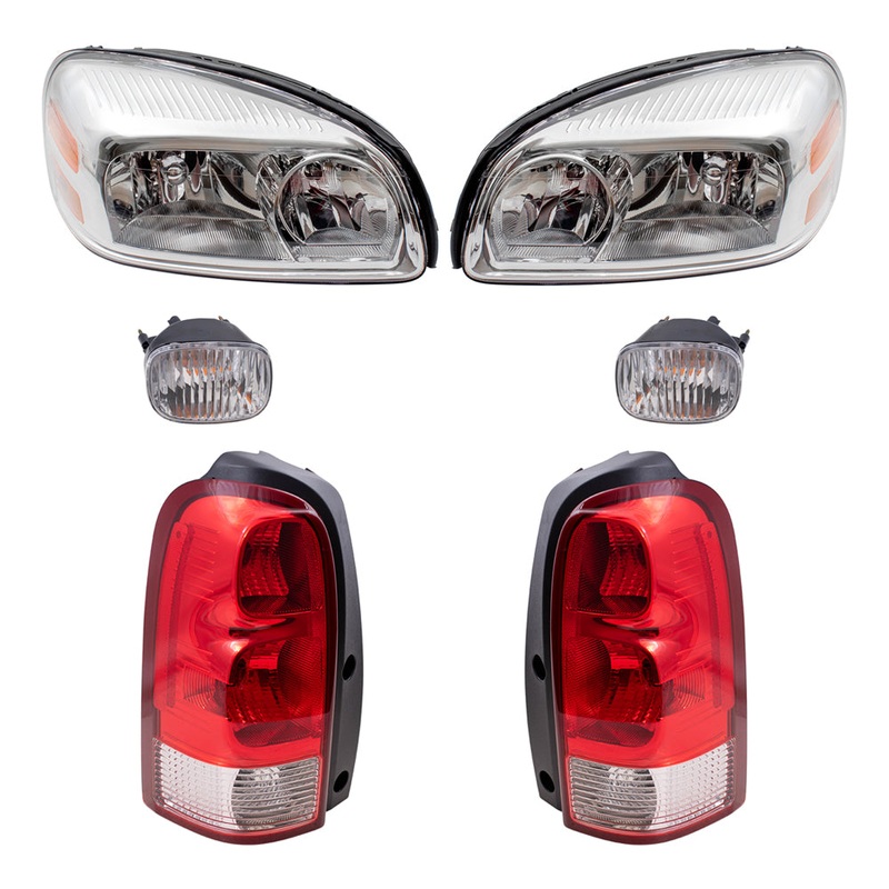 Brock Replacement Driver and Passenger Side Headlights, Daytime Running Lights and Tail Lights 6 Piece Set Compatible with 2005-2009 Uplander & Montana SV6/ 2005-2007 Terraza & Relay