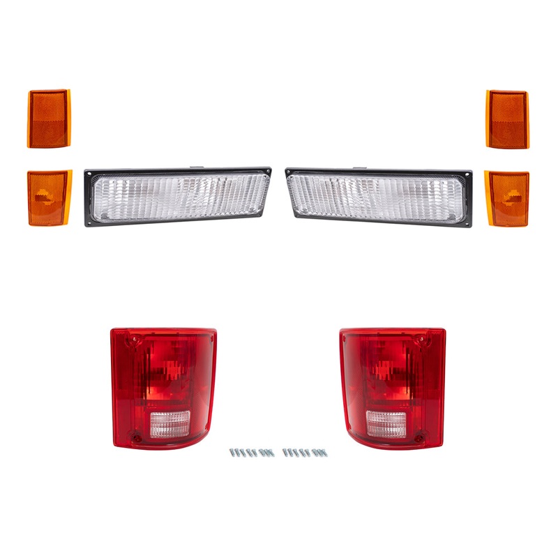 Brock Replacement Driver and Passenger Side Park Signal Marker Lights, Upper Side Marker Reflectors, Lower Side Marker Lights and Tail Lights 8 Piece Set Compatible with 1988-1989 C/K Trucks