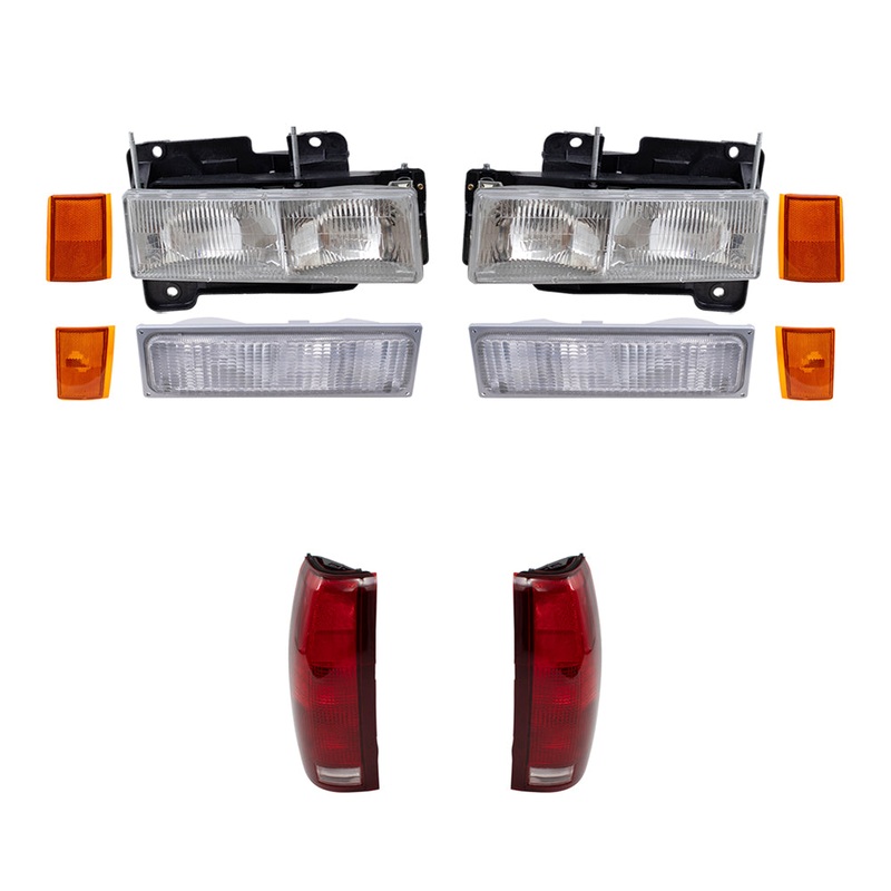 Brock Replacement Headlights, Signal Marker Lights, Upper Side Marker Reflectors, Lower Side Marker Lights and Tail Lights 10 Piece Set Compatible with 1990-1993 C/K Trucks & 1992-1993 Suburban/Blazer