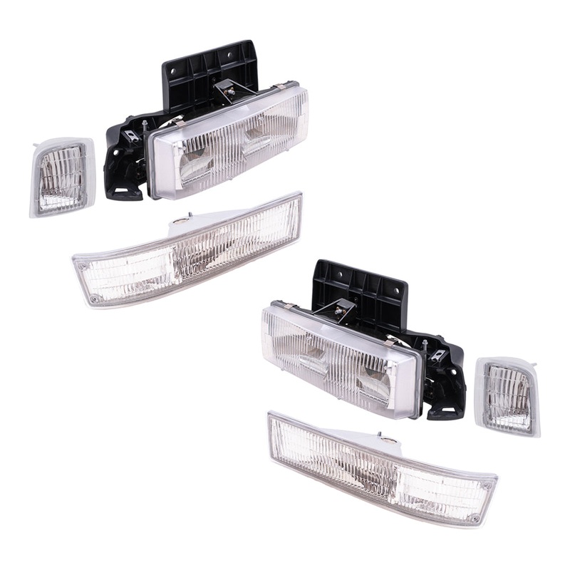 Brock Replacement 6 Pc Set Headlights with Park Signal and Corner Lamps Compatible with 1995-2005 Astro Safari Van