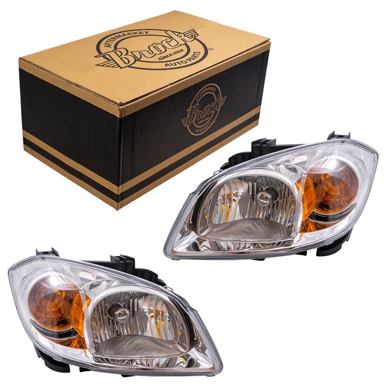 Brock Replacement Driver and Passenger Set Headlights Clear Lenses with Amber Signal Reflectors Compatible with 2005-2010 Cobalt