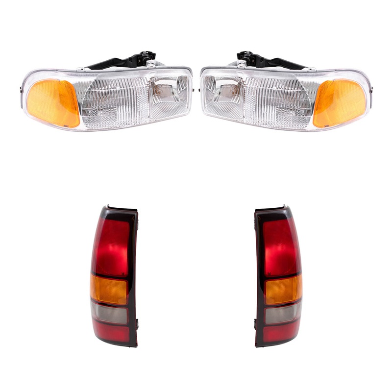 Brock Replacement Driver and Passenger Side Headlights and Tail Lights 4 Piece Set Compatible with 2004-2006 Sierra & 2007 Sierra Classic Fleetside ONLY