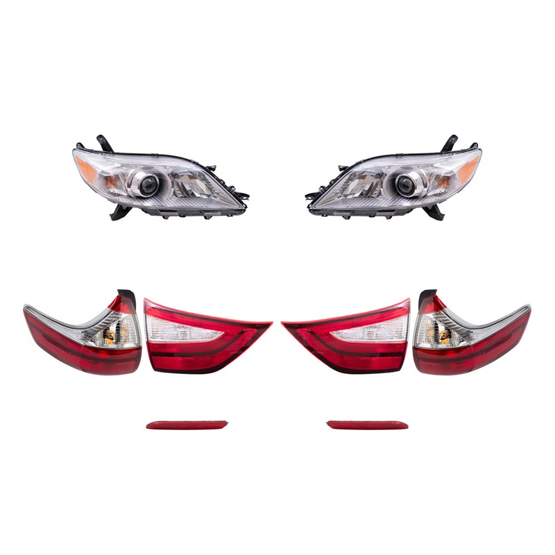 Brock Aftermarket Replacement Part Set of Headlights w/o LED Daytime Running light, Tail Lights Quarter & Liftgate Mounted, & Rear Bumper Reflectors Compatible with 2015-2019 Toyota Sienna EXCEPT SE