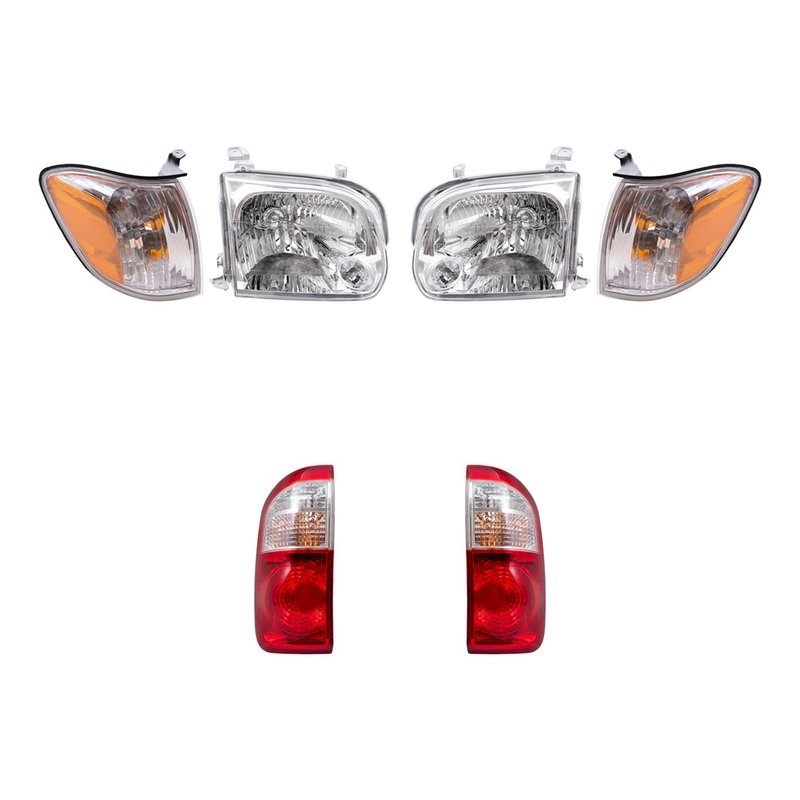 Brock Replacement Driver and Passenger Side Halogen Headlight Assemblies, Signal Light Assemblies and Tail Light Assemblies 6 Piece Set Compatible with 2005-2006 Tundra Double Cab with Standard Bed