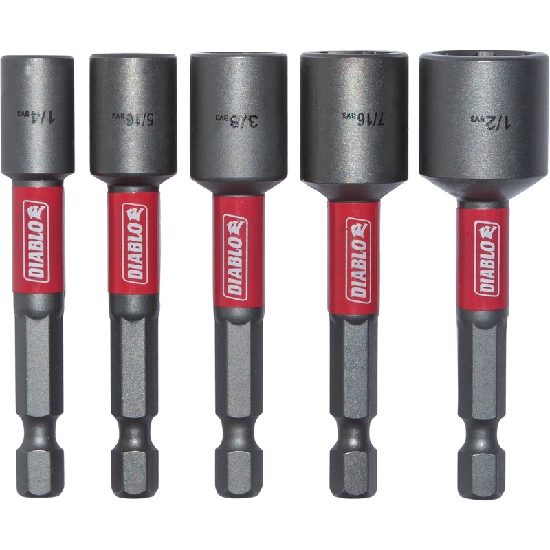 Diablo DNTSL-S5 2-9/16 Inch Long Magnetic Nut Driver Assorted 5 Pack 1/4 Inch – 5/16 Inch – 3/8 Inch – 7/16 Inch – 1/2 Inch