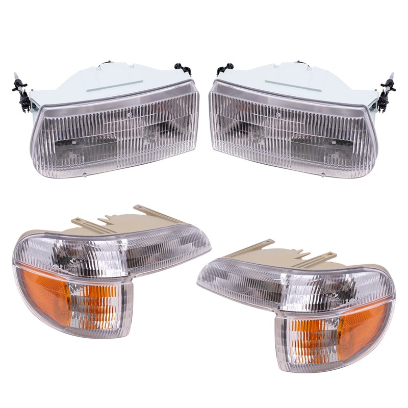 Brock Aftermarket Replacement Driver Left Passenger Right Halogen Headlight And Park/Signal/Side Marker Light 4 Piece Set Compatible with 1995-2001 Ford Explorer