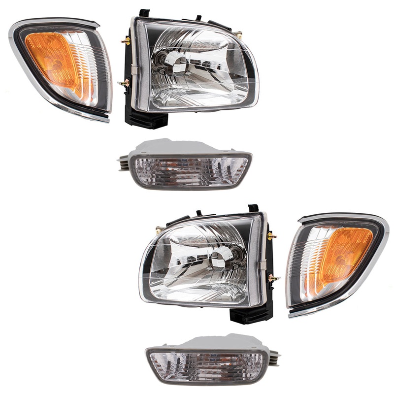 Brock Replacement 6 Pc Headlights with Front & Corner Signal Lamps Compatible with 2001-2004 Tacoma