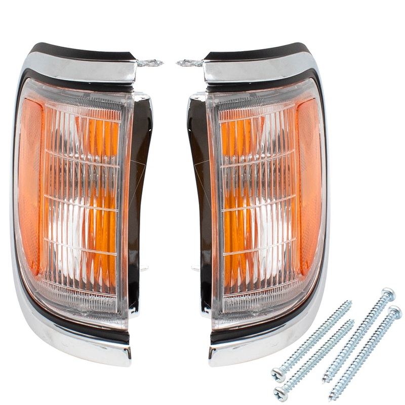 Brock Replacement Driver and Passenger Park Signal Corner Marker Lights Lamps with Chrome Trim Compatible with 1995-1997 Pickup Truck 8162004040 8161004040
