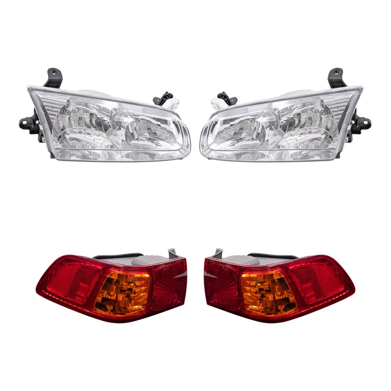 Brock Replacement Driver and Passenger Side Halogen Headlight Assemblies and Tail Light Assemblies 4 Piece Set Compatible with 2000-2001 Toyota Camry