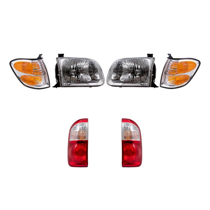 Brock Replacement Driver and Passenger Side Halogen Headlight Assemblies, Signal Light Assemblies, and Tail Light Assemblies 6 Piece Set Compatible with 2004 Tundra Double Cab W/Standard Bed