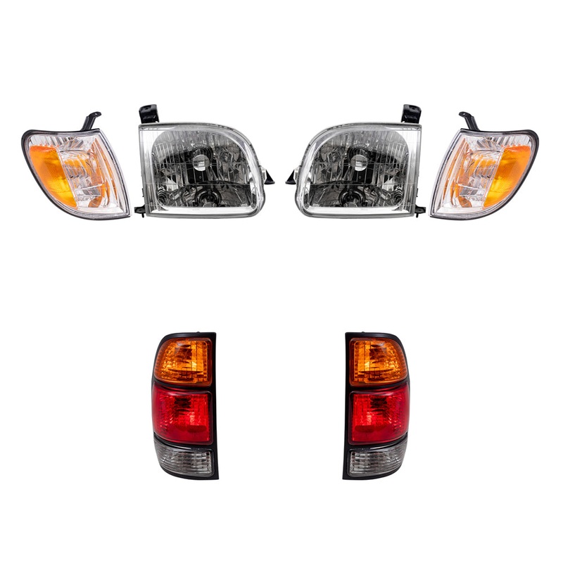 Brock Replacement Driver and Passenger Side Headlights, Signal Marker Lights and Tail Lights 6 Piece Set Compatible with 2000-2004 Tundra Regular/Access Cab with Standard Bed