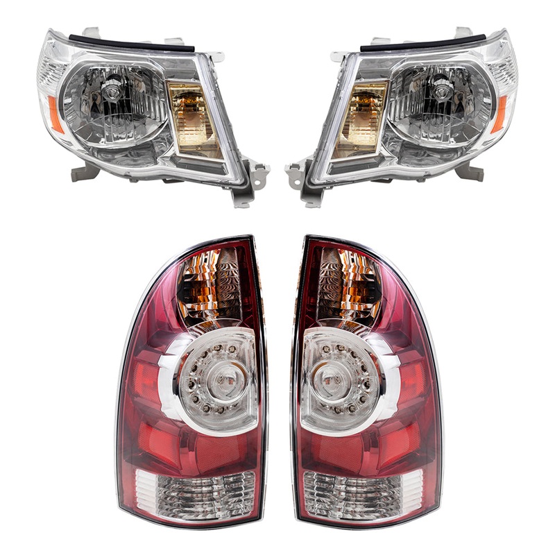 Brock Replacement Headlights Bright Chrome Bezel & Taill Lights w/ LED Center Lens Compatilbe with 2005-2011 Tacoma