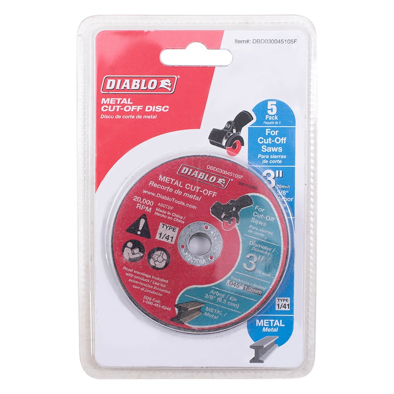 3 Inch Metal Cut Off Disc .045 Inch Thick – 3/8 Inch Arbor – 20,000 Max RPM 5 Pk