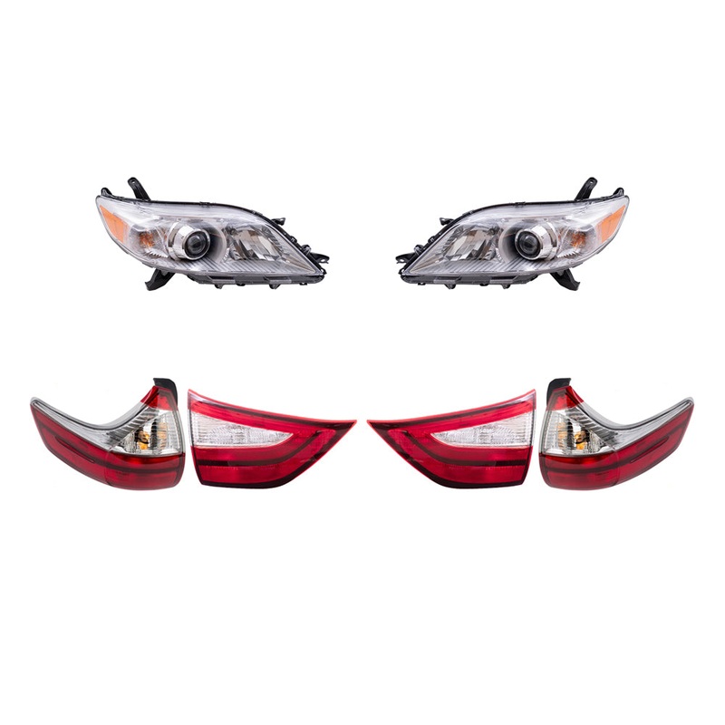 Brock Aftermarket Replacement Part Set of Halogen Combination Headlights w/o LED Daytime Running lights & Tail Lights Quarter & Liftgate Mounted Compatible with 2015-2019 Toyota Sienna EXCEPT SE