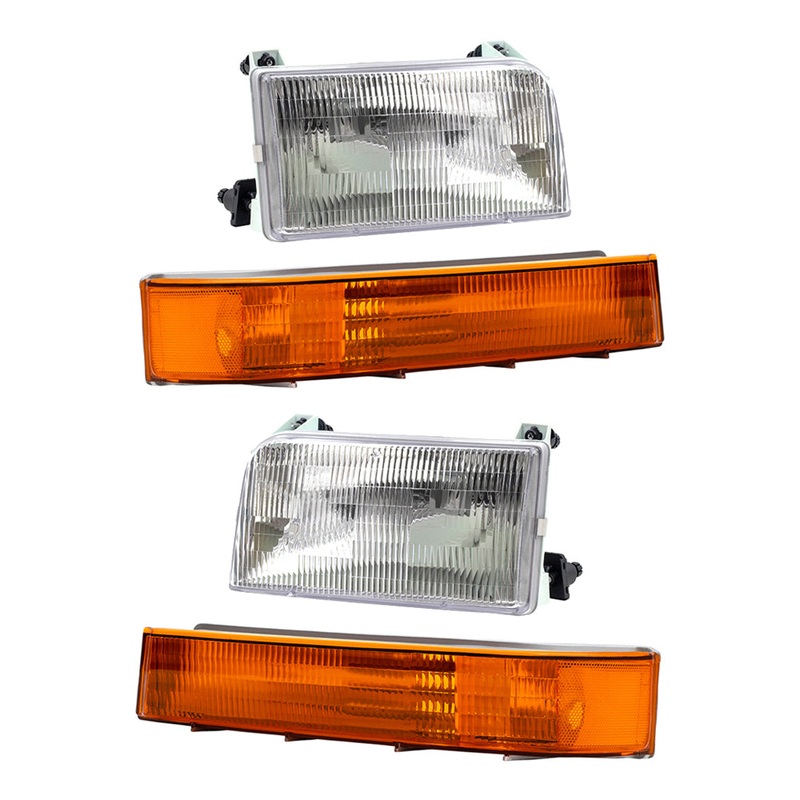 Brock Replacement 4 Pc Headlights w/ Park Signal Lights Compatible with 92-96 F150 Pickup Truck